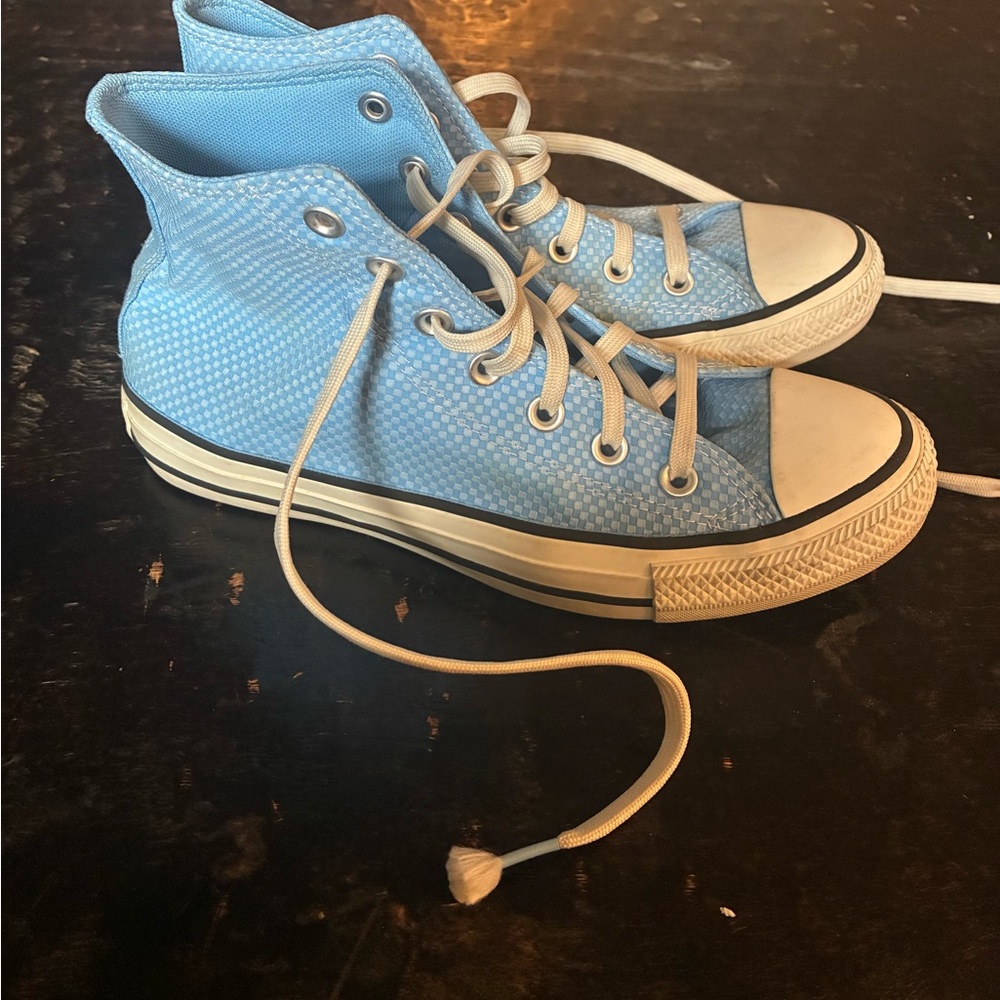 Converse Light Blue Checkered Women’s High-Top Sneakers